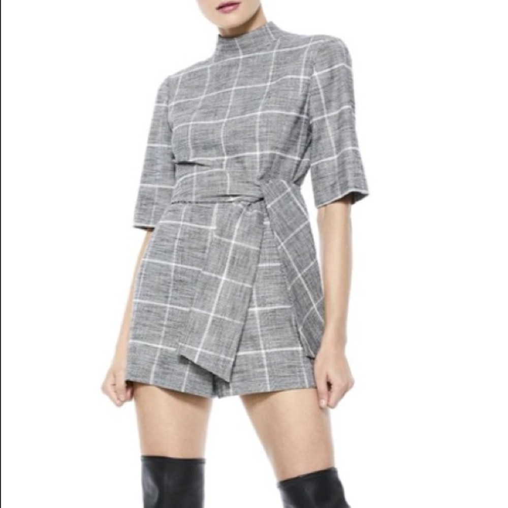 Alice + Olivia Virgil Plaid Belted romper/playsuit